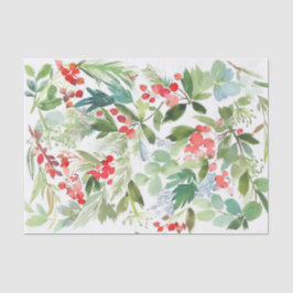 Watercolor Winterberry Holly Pattern Weihnachten Seidenpapier