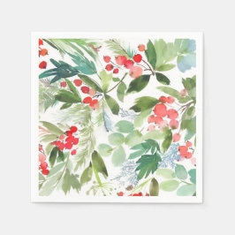Watercolor Winterberry Holly Pattern Weihnachten Serviette