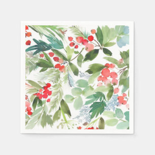 Watercolor Winterberry Holly Pattern Weihnachten Serviette