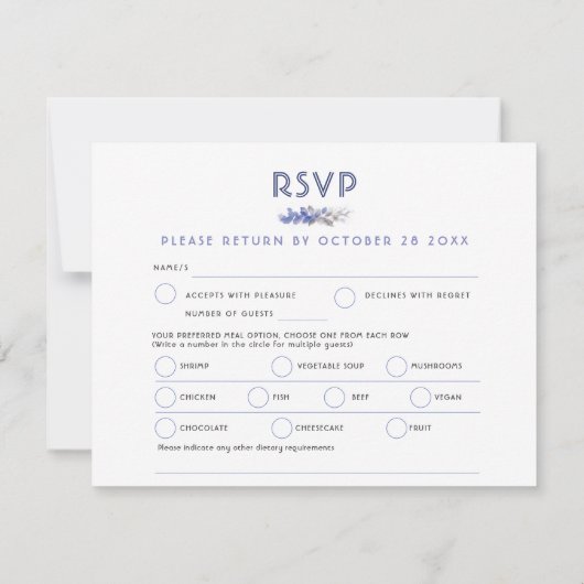 Watercolor Winterblauer Abend Wohltätigkeit Gala RSVP Karte (Rückseite)