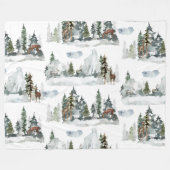 Watercolor Winterlandschaft Wald Rentiere Fleecedecke (Vorderseite (Horizontal))