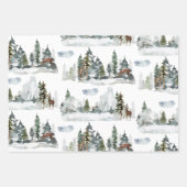 Watercolor Winterlandschaft Wald Rentiere Geschenkpapier Set (Vorderseite 2)