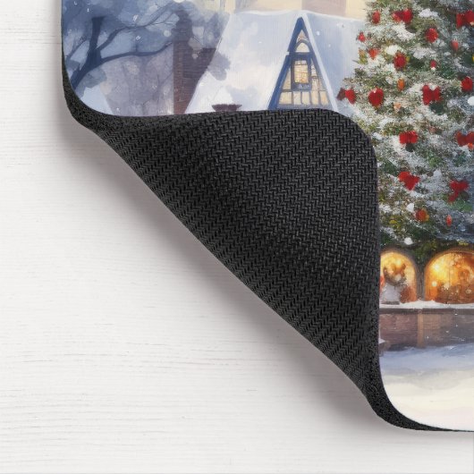Watercolor Winterlandschaft Weihnachtsdorf Mousepad (Ecke)