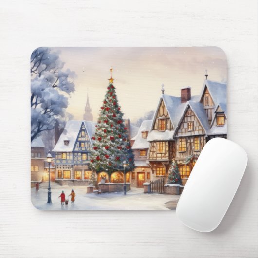 Watercolor Winterlandschaft Weihnachtsdorf Mousepad (Mit Mouse)