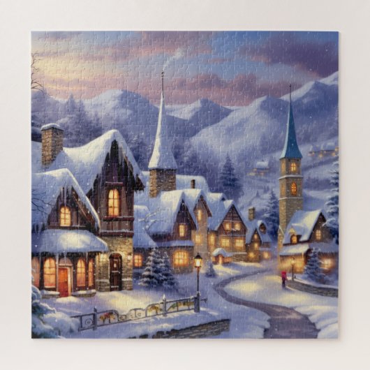 Watercolor Winterlandschaft Weihnachtsdorf Puzzle (Vertikal)
