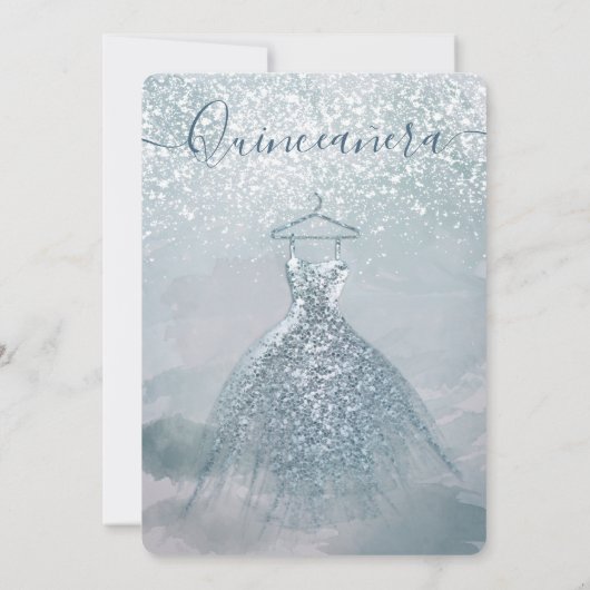 Watercolor Winterszene blaues Kleid Quinceañera In Einladung (Rückseite)