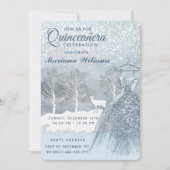 Watercolor Winterszene blaues Kleid Quinceañera In Einladung (Vorderseite)