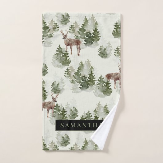 Watercolor Winterwald Nahtloses Muster Badhandtuch Set (Handtuch)