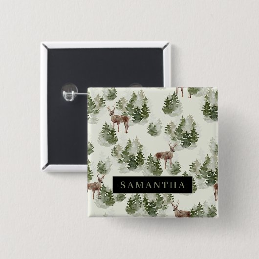 Watercolor Winterwald Nahtloses Muster Button (Vorne & Hinten)