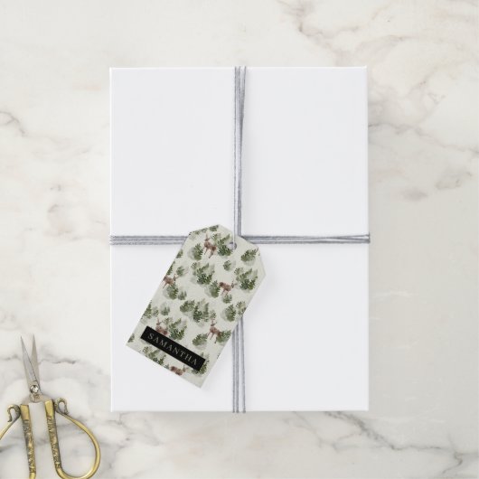 Watercolor Winterwald Nahtloses Muster Geschenkanhänger (Mit Garn)