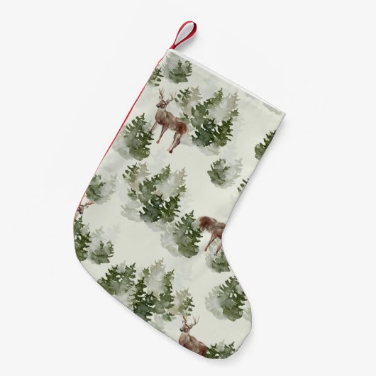 Watercolor Winterwald Nahtloses Muster Kleiner Weihnachtsstrumpf (Vorderansicht (hängend))