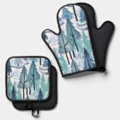 Watercolor Winterwald Nahtloses Muster Ofenhandschuh & Topflappen-Set (Vorderseite/Rückseite)