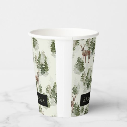 Watercolor Winterwald Nahtloses Muster Pappbecher (Rechts)