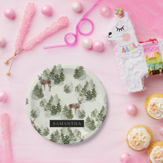 Watercolor Winterwald Nahtloses Muster Pappteller (Party)