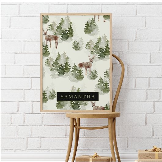 Watercolor Winterwald Nahtloses Muster Poster