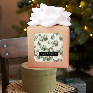 Watercolor Winterwald Nahtloses Muster Quadratischer Aufkleber