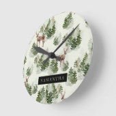 Watercolor Winterwald Nahtloses Muster Runde Wanduhr (Winkel)