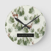 Watercolor Winterwald Nahtloses Muster Runde Wanduhr (Vorderseite)