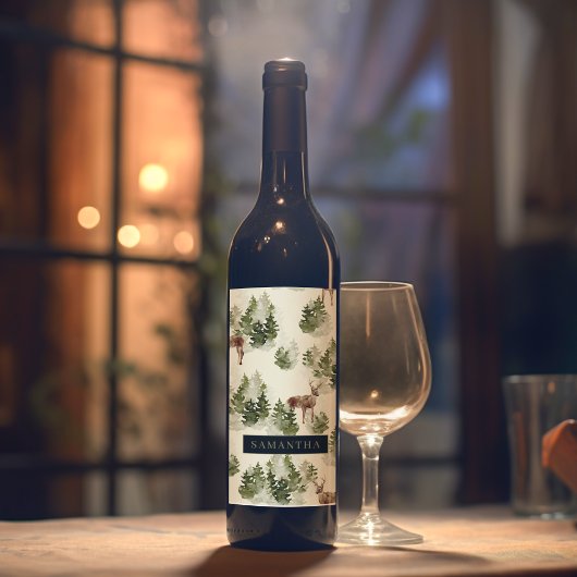 Watercolor Winterwald Nahtloses Muster Weinetikett