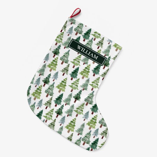 Watercolor Winterwald Personalisiert Großer Weihnachtsstrumpf (Vorderansicht (hängend))