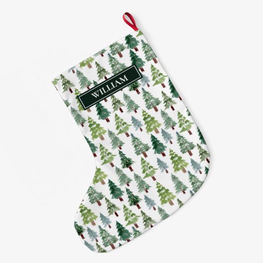 Watercolor Winterwald Personalisiert Großer Weihnachtsstrumpf (Rückseite (Hängend))