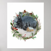 Watercolor Winterwald Weihnachten Poster (Vorne)