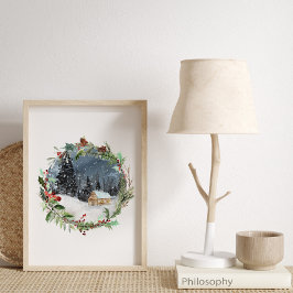 Watercolor Winterwald Weihnachten Poster