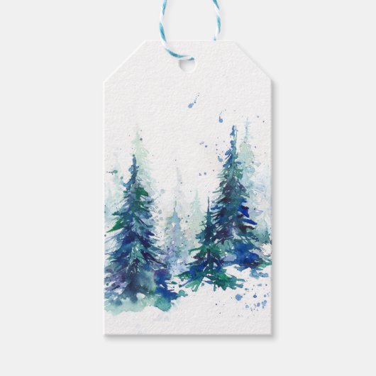 Watercolor Winterwald Weihnachtsbaum modern schlec Geschenkanhänger (Vorderseite)