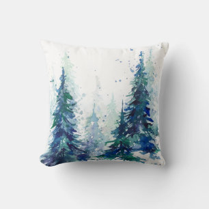 Watercolor Winterwald Weihnachtsbaum modern schlec Kissen