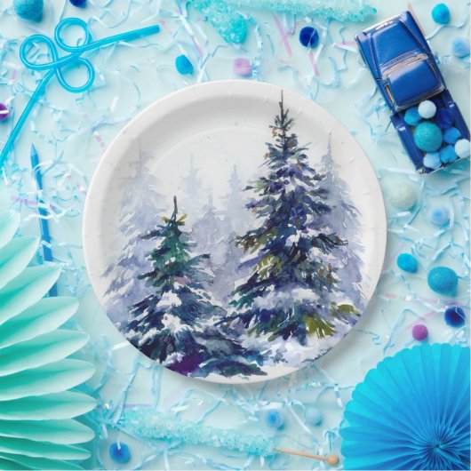 Watercolor Winterwald Weihnachtsbaum modern schlec Pappteller (Party)