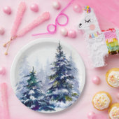 Watercolor Winterwald Weihnachtsbaum modern schlec Pappteller (Party)