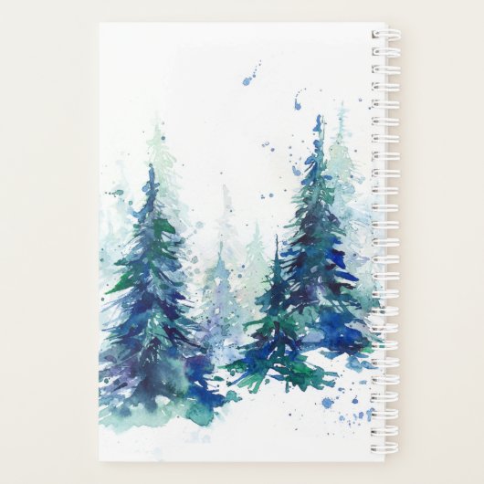 Watercolor Winterwald Weihnachtsbaum modern schlec Planer (Rückseite)