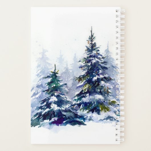 Watercolor Winterwald Weihnachtsbaum modern schlec Planer (Rückseite)