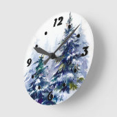 Watercolor Winterwald Weihnachtsbaum Moderne schle Runde Wanduhr (Winkel)