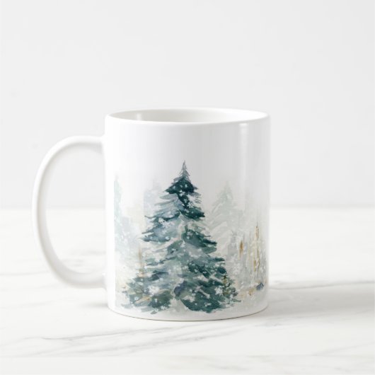 Watercolor Winterwaldbaum Kaffeetasse (Links)