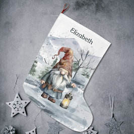 Watercolor Winterweihnachtsgnome Personalisiert Großer Weihnachtsstrumpf