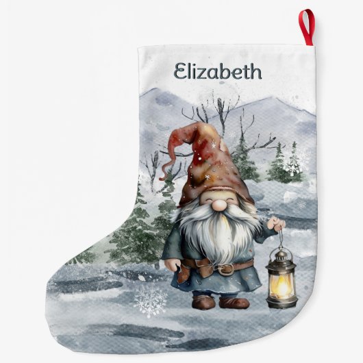 Watercolor Winterweihnachtsgnome Personalisiert Großer Weihnachtsstrumpf (Rückseite)