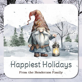 Watercolor Winterweihnachtsgnome Personalisiert Quadratischer Aufkleber