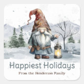Watercolor Winterweihnachtsgnome Personalisiert Quadratischer Aufkleber (Vorderseite)