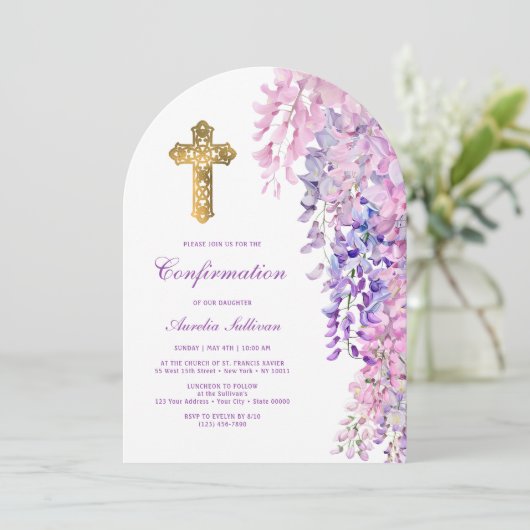 Watercolor Wisteria Arch Confirmation Einladung (Stehend Vorderseite)