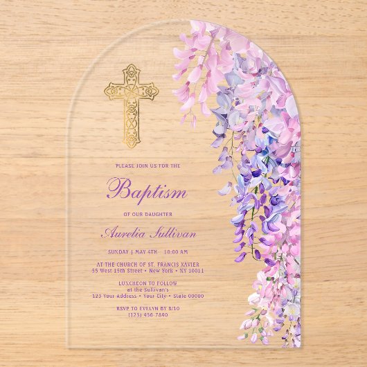 Watercolor Wisteria Arch Taufe Acryleinladungen (Vorderseite)