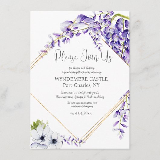 Watercolor Wisteria Blooms QR Code Hochzeit Begleitkarte (Vorderseite)