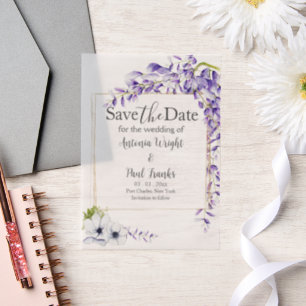 Watercolor Wisteria Blooms Wedding Save the Date Pergament Einladungen