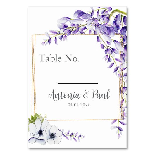 Watercolor Wisteria Blooms Wedding Tischnummer (Vorderseite)