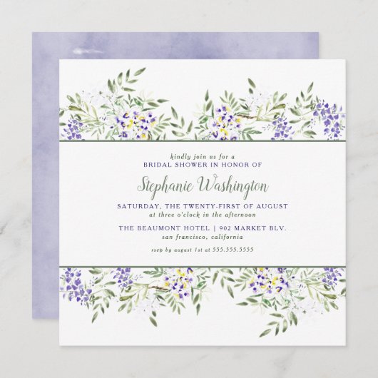 Watercolor Wisteria Brautparty| Platz Einladung (Vorne/Hinten)