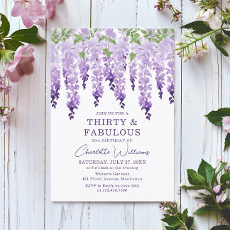 Watercolor Wisteria Dreißig und fabelhaft Blumench Einladung