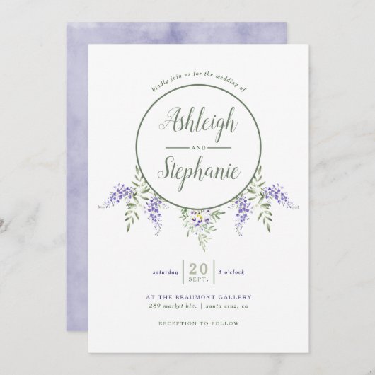 Watercolor Wisteria Drop Wedding Einladung (Vorne/Hinten)