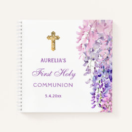 Watercolor Wisteria First Communion Guest Book Notizblock