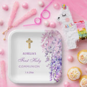 Watercolor Wisteria First Communion Pappteller (Party)