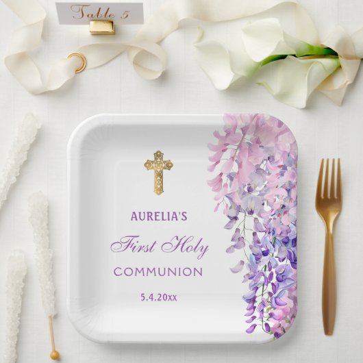 Watercolor Wisteria First Communion Pappteller (Hochzeit)
